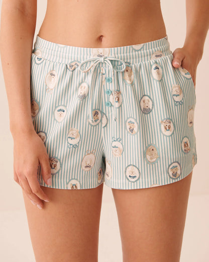 La Vie en Rose Snow White Dog Medalions Women Parisian Dogs Print Super Soft Pajama Shorts SKU: 40200863_P10638 Image 02