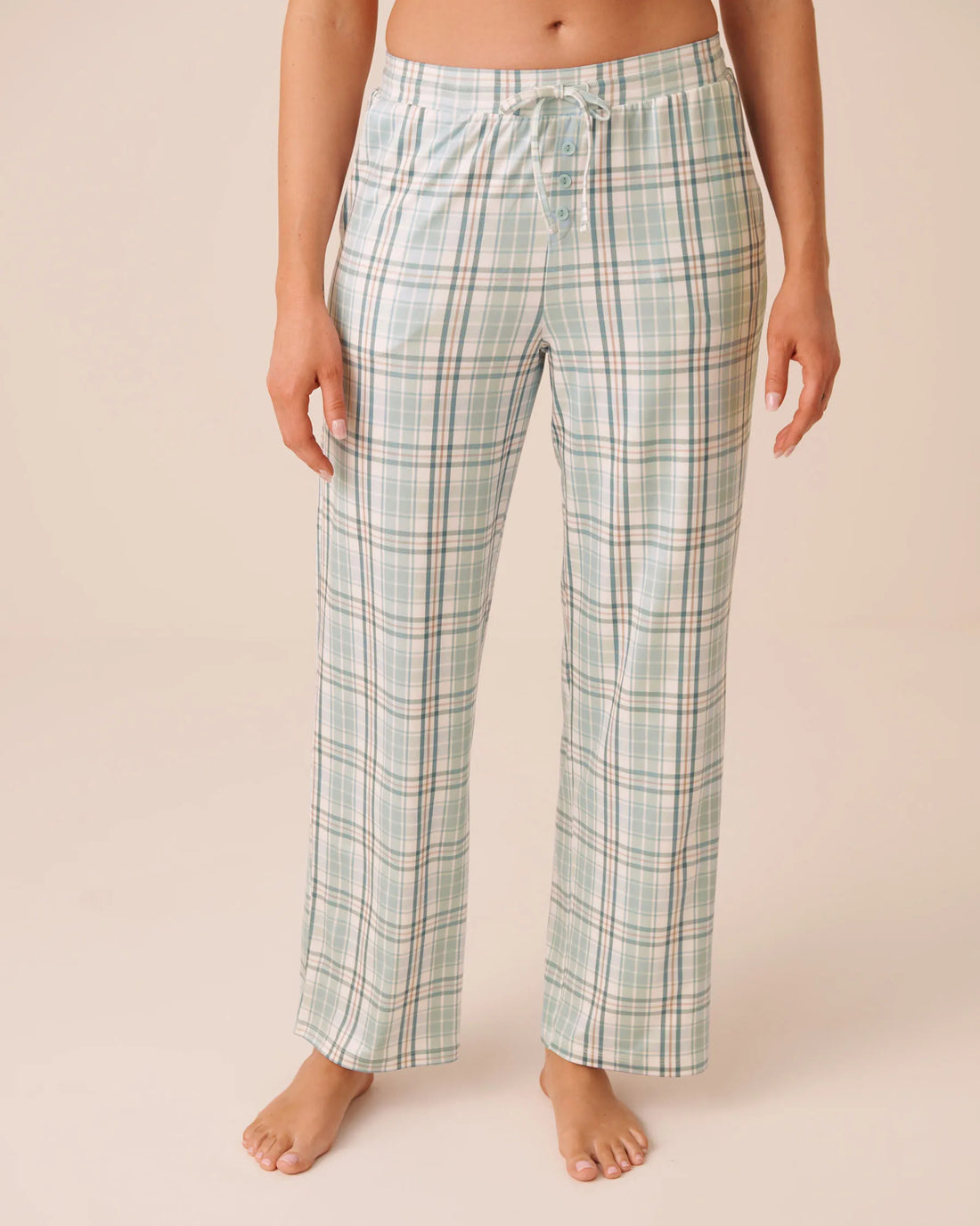 La Vie en Rose Sterling Blue Plaid Women Blue Plaid Super Soft Pajama Pants SKU: 40200864_P40616 Image 01