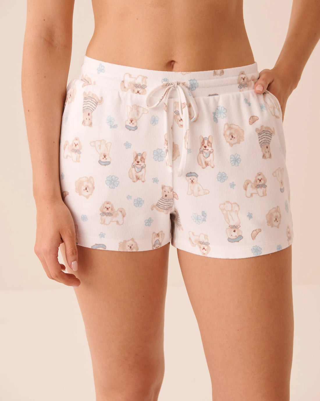 La Vie en Rose Snow White Paris Dogs Women Dog Print Soft Knit Pajama Shorts SKU: 40200868_P10639 Image 02