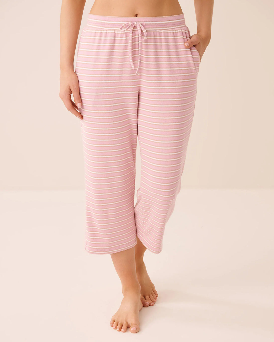 La Vie en Rose Pink Nectar Stripe Women Striped Soft Knit Pajama Capris SKU: 40200869_P60514 Image 01