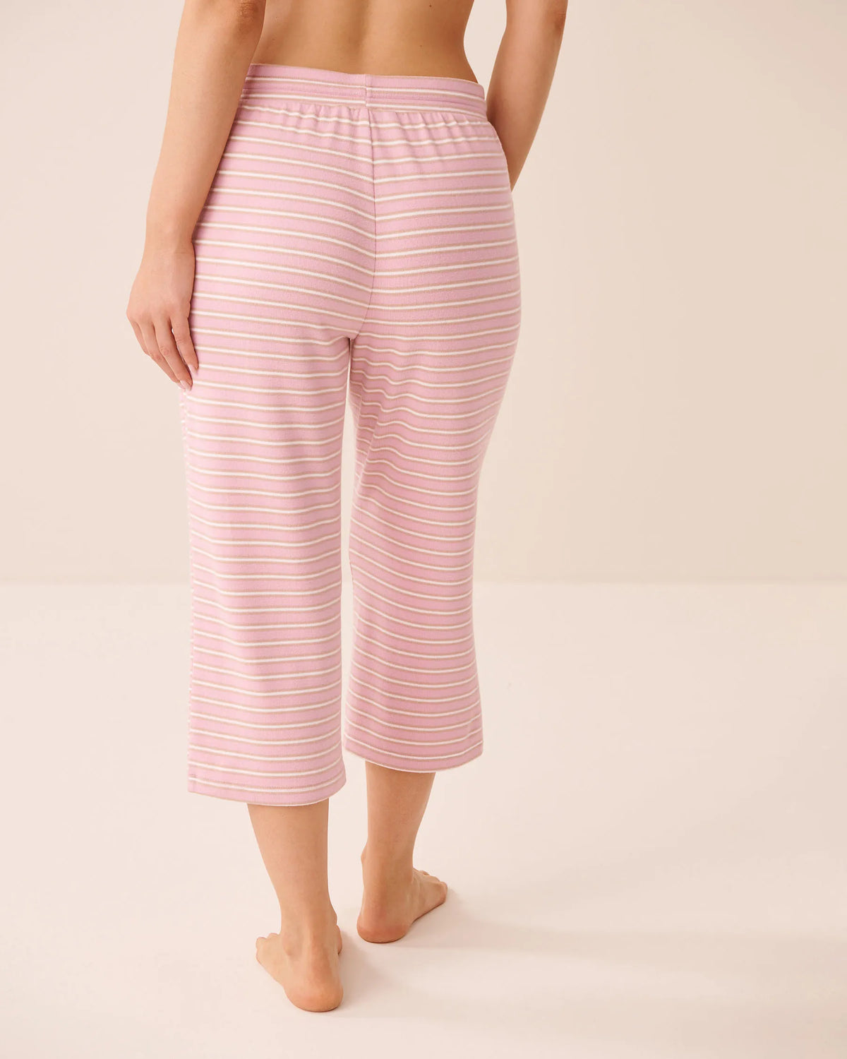 La Vie en Rose Pink Nectar Stripe Women Striped Soft Knit Pajama Capris SKU: 40200869_P60514 Image 02