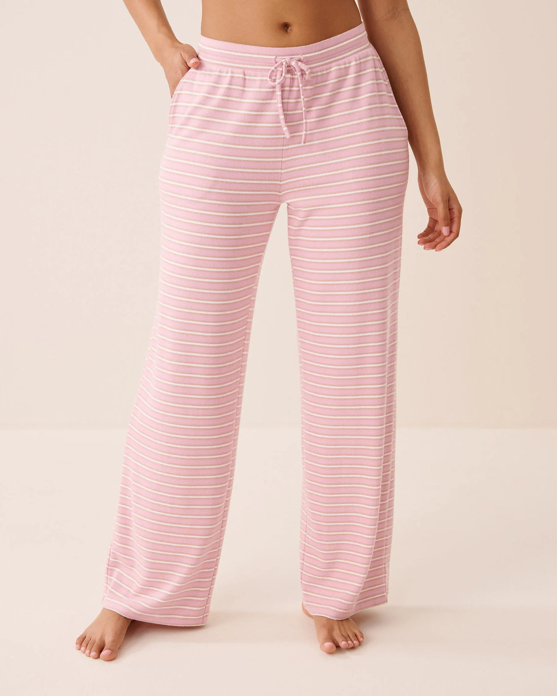 La Vie en Rose Pink Nectar Stripe Women Striped Soft Knit Pajama Pants SKU: 40200870_P60514 Image 01