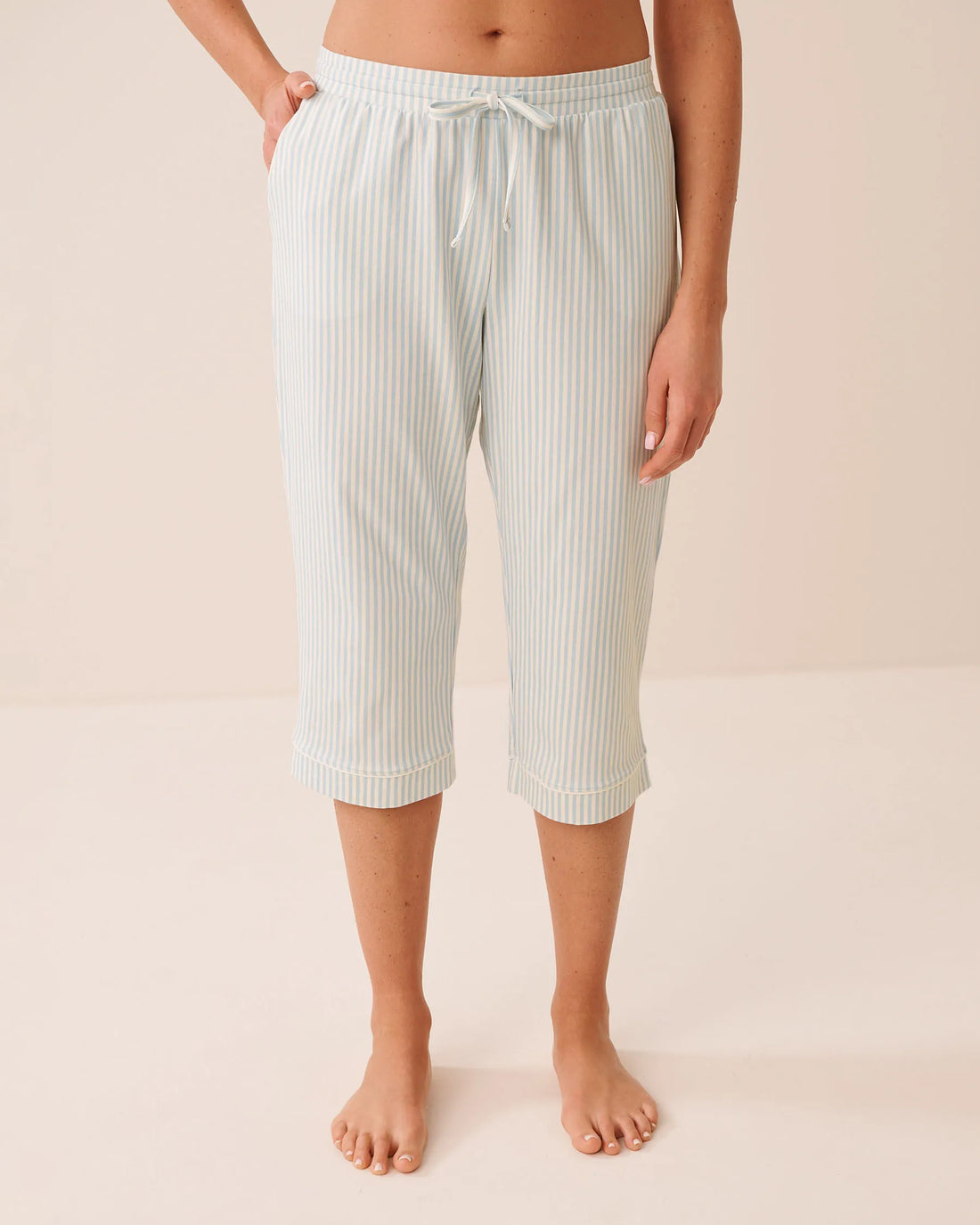 La Vie en Rose Sterling Blue Stripe Women Cotton Pajama Capris SKU: 40200873_P40615 Image 01