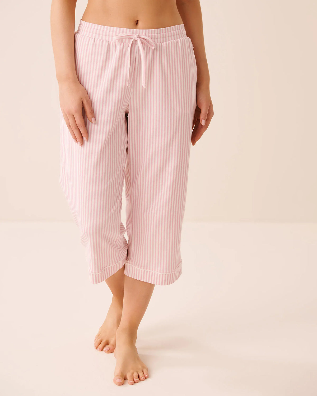 La Vie en Rose Pink Nectar Pinstripe Women Cotton Pajama Capris SKU: 40200873_P50112 Image 01