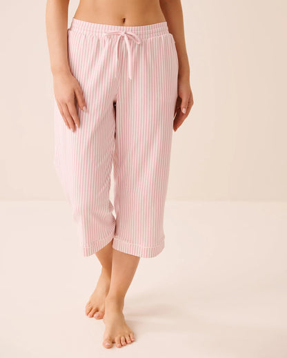 La Vie en Rose Pink Nectar Pinstripe Women Cotton Pajama Capris SKU: 40200873_P50112 Image 01