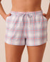 La Vie en Rose Subdued Blue Plaid Women Blue Plaid Cotton Pajama Shorts SKU: 40200875_P40619 Image 01