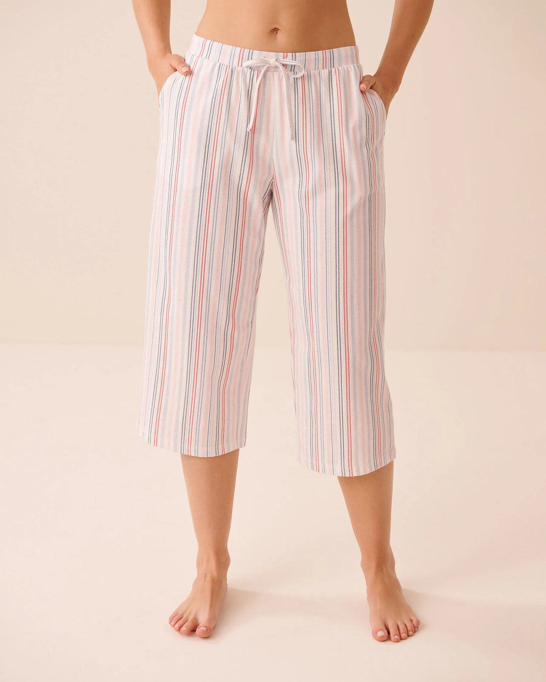 La Vie en Rose Multi Hached Stripe Women Tomato Print Cotton Pyjama Capris SKU: 40200877_P10642 Image 01