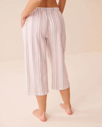 La Vie en Rose Multi Hached Stripe Women Tomato Print Cotton Pyjama Capris SKU: 40200877_P10642 Image 02