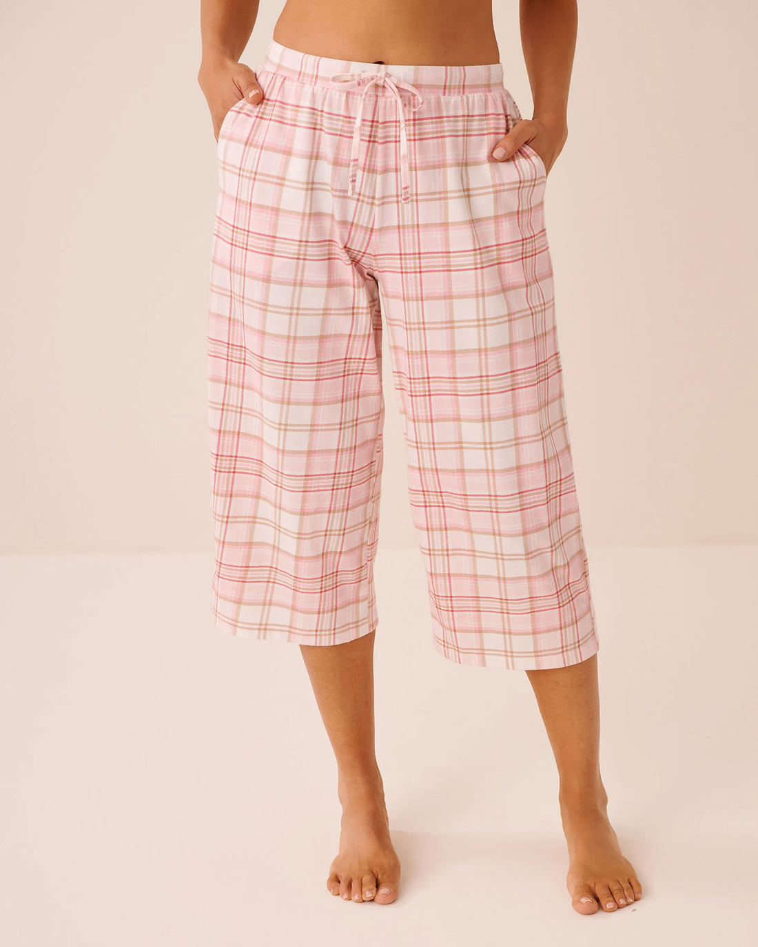La Vie en Rose Crystal Rose Brush Plaid Women Tomato Print Cotton Pyjama Capris SKU: 40200877_P60517 Image 01