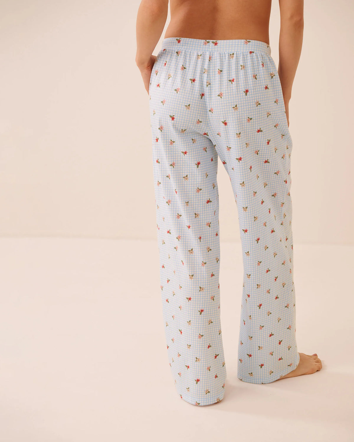 La Vie en Rose Subdued Blue Gingham Floral Women Tomato Print Cotton Pyjama Pants SKU: 40200878_P40620 Image 02