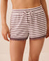 La Vie en Rose Black Plum Stripe Women Striped Lace-Trim Soft Knit Pajama Shorts SKU: 40200881_P50120 Image 01