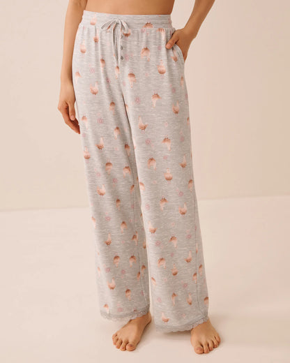 La Vie en Rose Belgium Block Printed Mix Women Chicken Print Lace-Trim Soft Knit Pajama Pants SKU: 40200882_P30166 Image 01