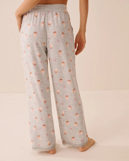 La Vie en Rose Belgium Block Printed Mix Women Chicken Print Lace-Trim Soft Knit Pajama Pants SKU: 40200882_P30166 Image 02