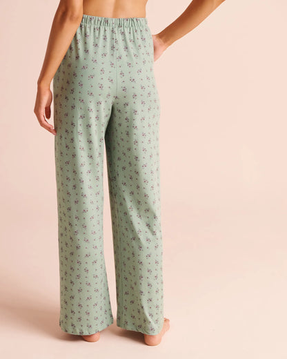 La Vie en Rose Green Milieu Flowers Women Floral Bouquet Print Super Soft Pajama Pants SKU: 40200887_P30165 Image 02