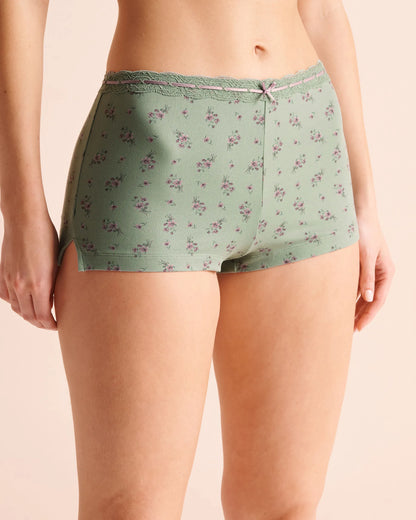 La Vie en Rose Green Milieu Flowers Women Floral Bouquet Print Lace-Trim Super Soft Pajama Shorts SKU: 40200888_P30165 Image 01