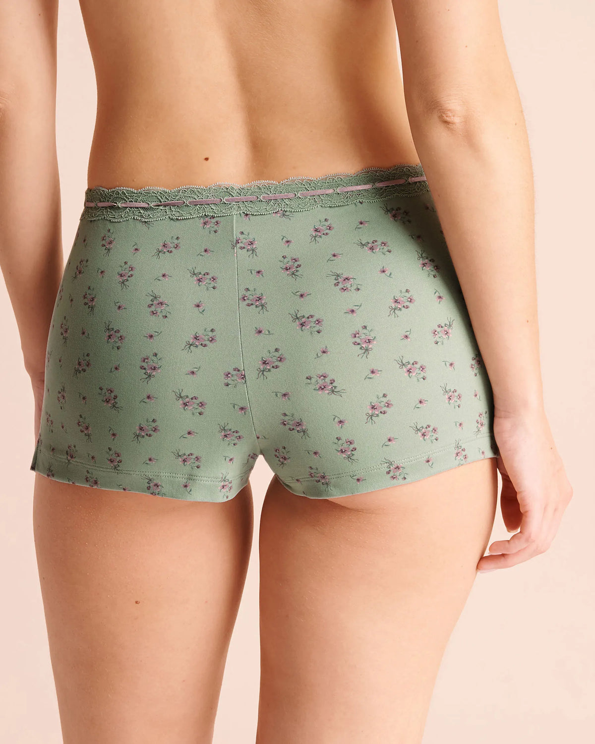 La Vie en Rose Green Milieu Flowers Women Floral Bouquet Print Lace-Trim Super Soft Pajama Shorts SKU: 40200888_P30165 Image 02