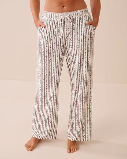 La Vie en Rose Elderberry Flower Stripe Women Floral Stripe Print Super Soft Pajama Pants SKU: 40200889_P10647 Image 01