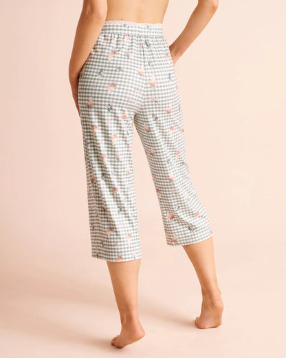 La Vie en Rose Green Milieu Gingham Chickens Women Chicken Gingham Print Super Soft Pajama Capris SKU: 40200891_P30168 Image 02