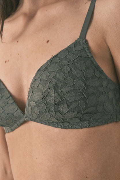 Women Secret_Dark Khaki_Khaki Lace CHARMING Padded Triangle Bra in Different Cup Sizes_4023843_91_04