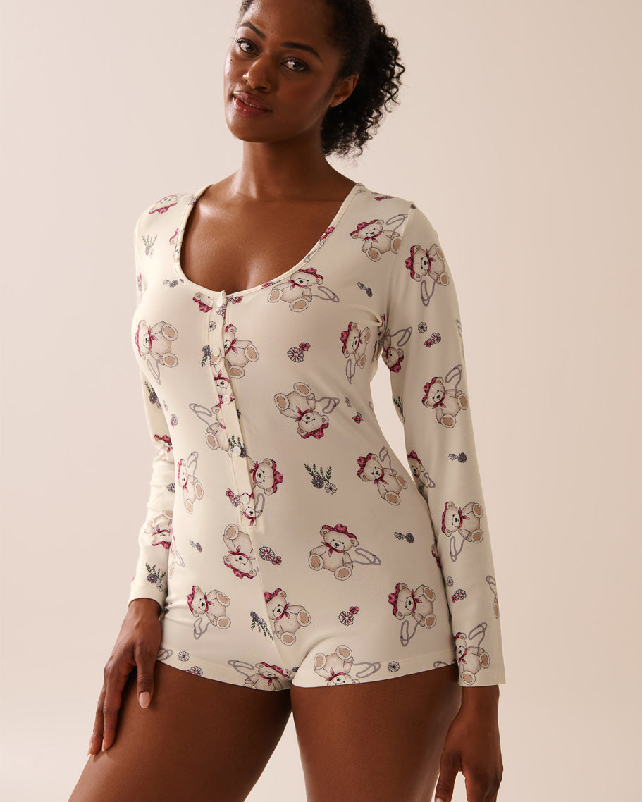 La Vie en Rose_Snow White Cowbear_Cowboy Teddy Bear Print Super Soft Long Sleeve Romper_40300058_P10513_01