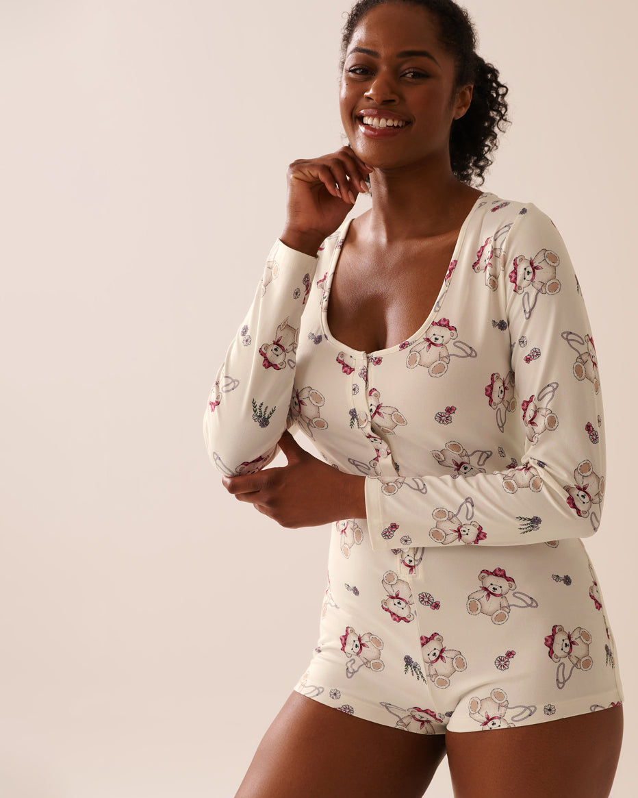 La Vie en Rose_Snow White Cowbear_Cowboy Teddy Bear Print Super Soft Long Sleeve Romper_40300058_P10513_04