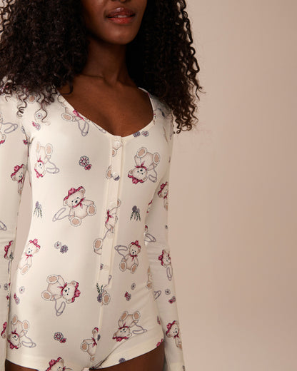 La Vie en Rose_Snow White Cowbear_Cowboy Teddy Bear Print Super Soft Long Sleeve Romper_40300058_P10513_07