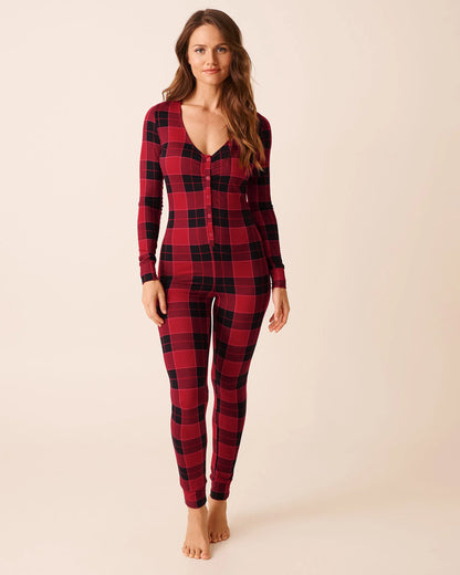 La Vie en Rose_Savvy Red Buffalo Plaid_Buffalo Plaid Super Soft Long Sleeve Jumpsuit_40300066_P60428_02