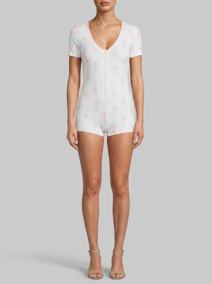 La Vie en Rose_Snow White Pink Teddy_Spa Time Teddy Print Super Soft Short Sleeve Rompe_40300069_P10573_00