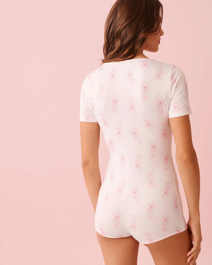 La Vie en Rose_Snow White Pink Teddy_Spa Time Teddy Print Super Soft Short Sleeve Rompe_40300069_P10573_02