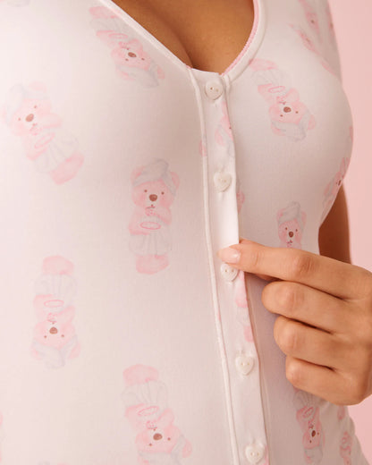 La Vie en Rose_Snow White Pink Teddy_Spa Time Teddy Print Super Soft Short Sleeve Rompe_40300069_P10573_03