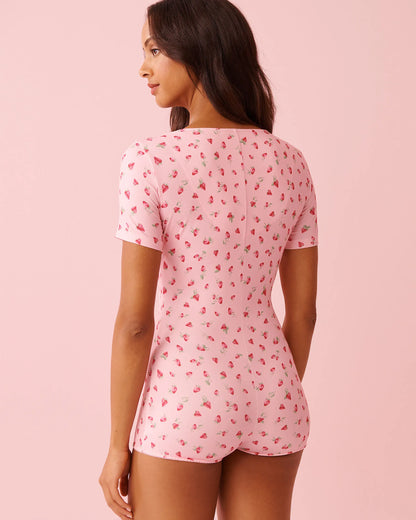 La Vie en Rose_Tickled Pink Strawberry_Spa Time Teddy Print Super Soft Short Sleeve Rompe_40300069_P60440_02