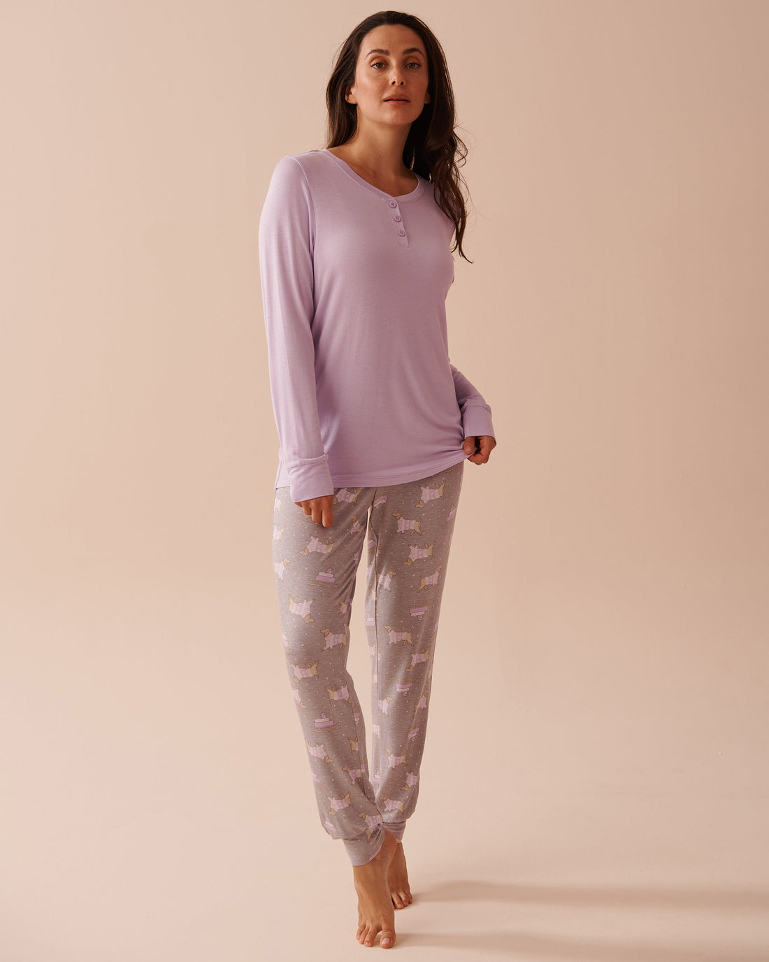 Teddy Bear Print Long Sleeve PJ Set_40400071_P00385_03