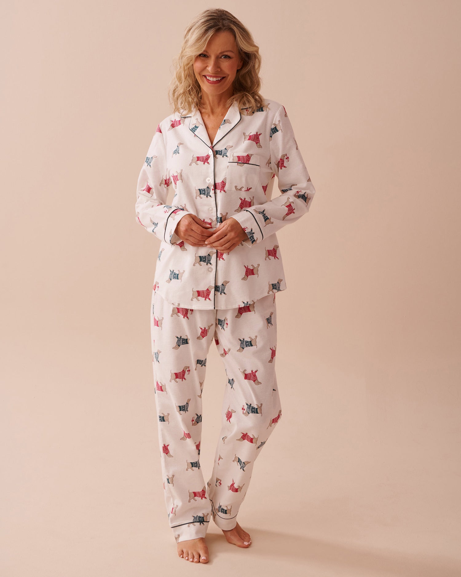 Teddy Bear Print Flannel PJ Set_40400073_P10440_01