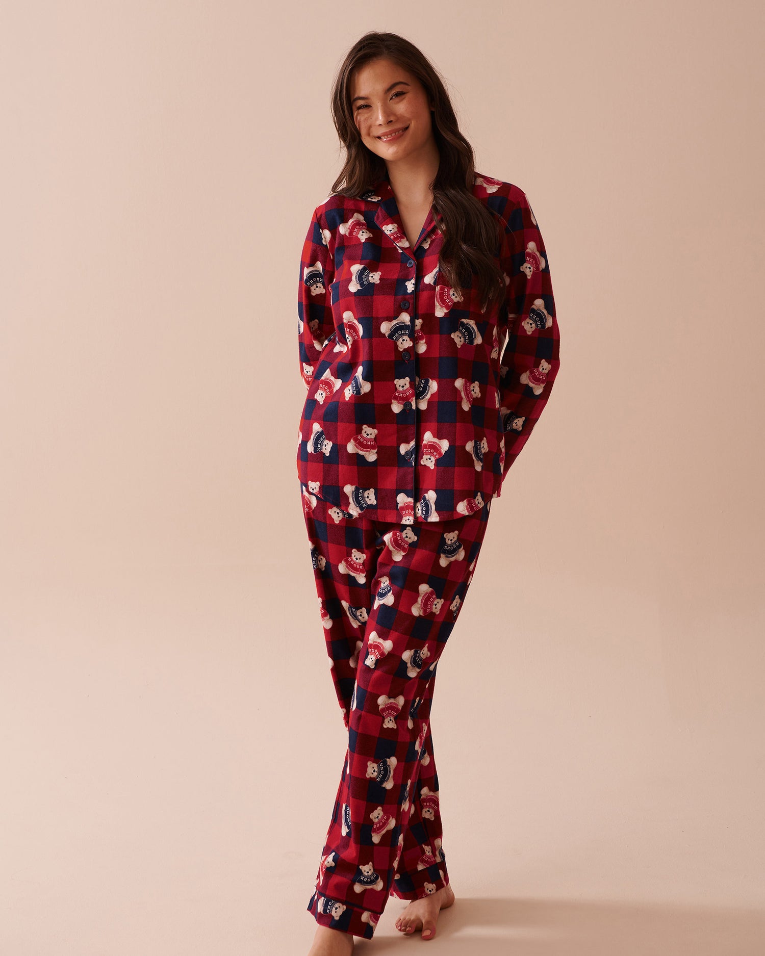 Teddy Bear Print Flannel PJ Set_40400073_P40381_01