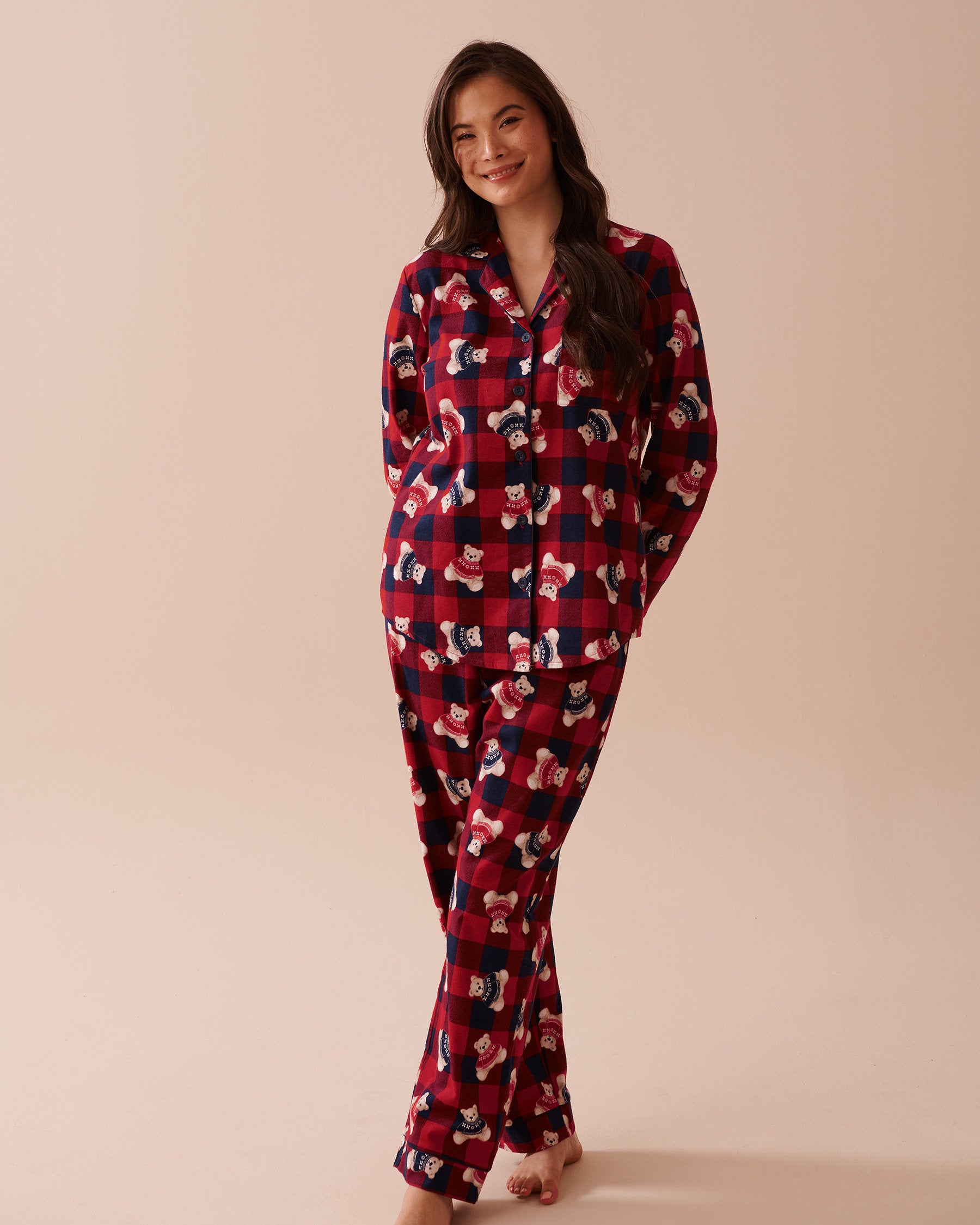Teddy Bear Print Flannel PJ Set_40400073_P40381_01