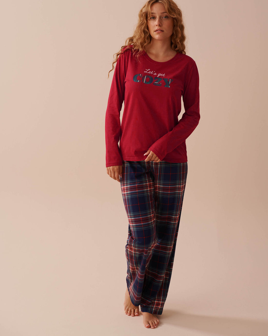 Blue Plaid Cotton PJ Set_40400075_P40376_01