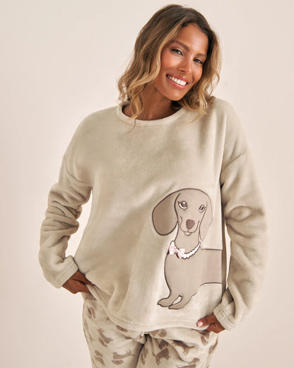 La Vie en Rose_Pumice Stone Dachshund_Dachshund Print Soft Plush Pj Set_40400085_P00453_02