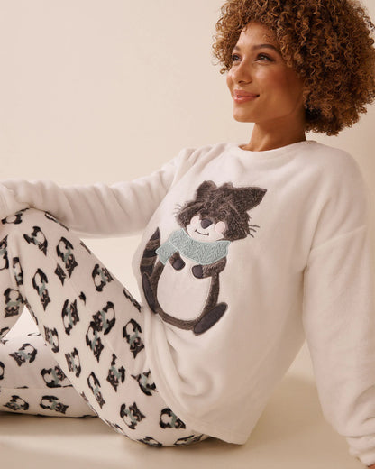 La Vie en Rose_Snow White Raccoon_Raccoon Print Soft Plush Pj Set_40400085_P10523_06