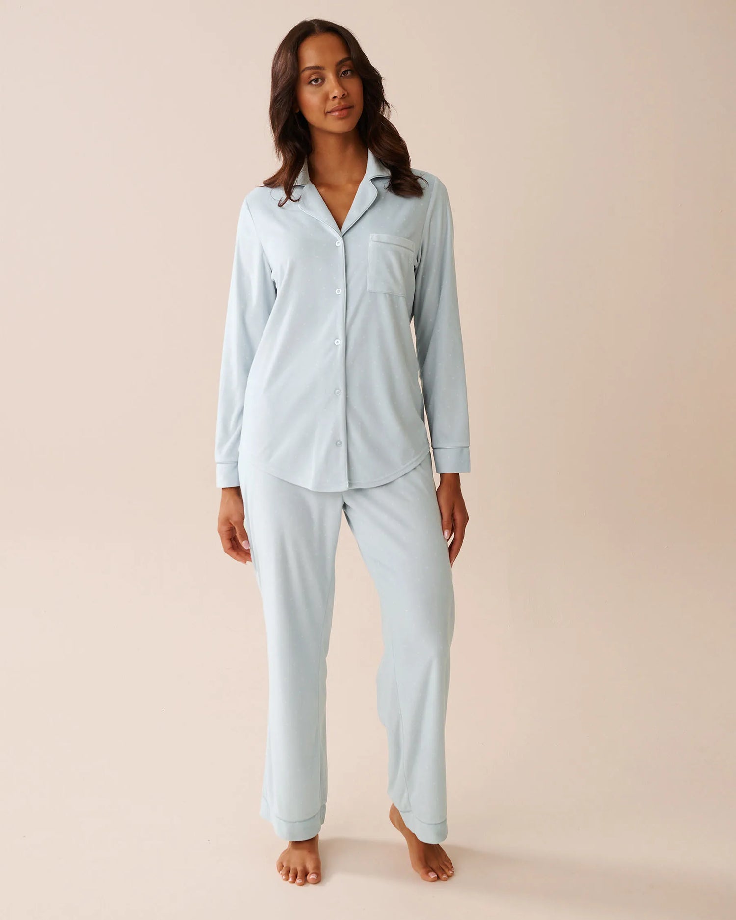 La Vie en Rose_Baby Blue Dot_Polka Dot Soft Velour Pj Set_40400086_P40486_01