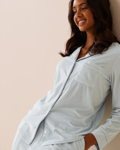 La Vie en Rose_Baby Blue Dot_Polka Dot Soft Velour Pj Set_40400086_P40486_03