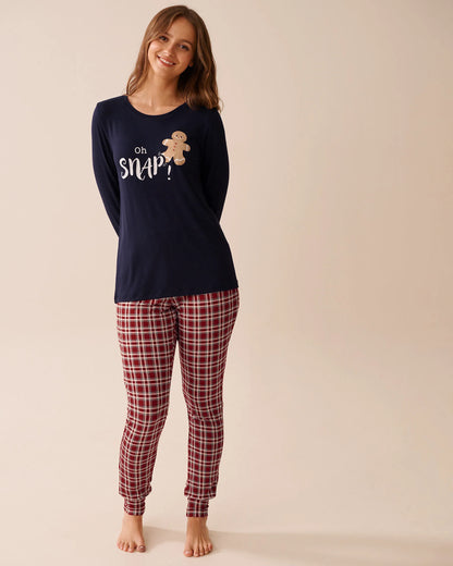 La Vie en Rose_Savvy Red Tiny Plaid_Gingerbread Print Long Sleeve Pj Set_40400088_P60408_06