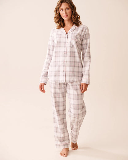 La Vie en Rose_Quiet Gray Plaid_Grey Plaid Flannel Pj Set_40400089_P00461_02