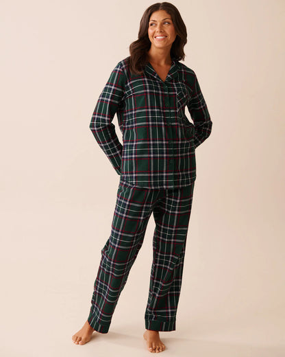La Vie en Rose_Botanical Green Plaid_Green Plaid Flannel Pj Set_40400089_P30141_02