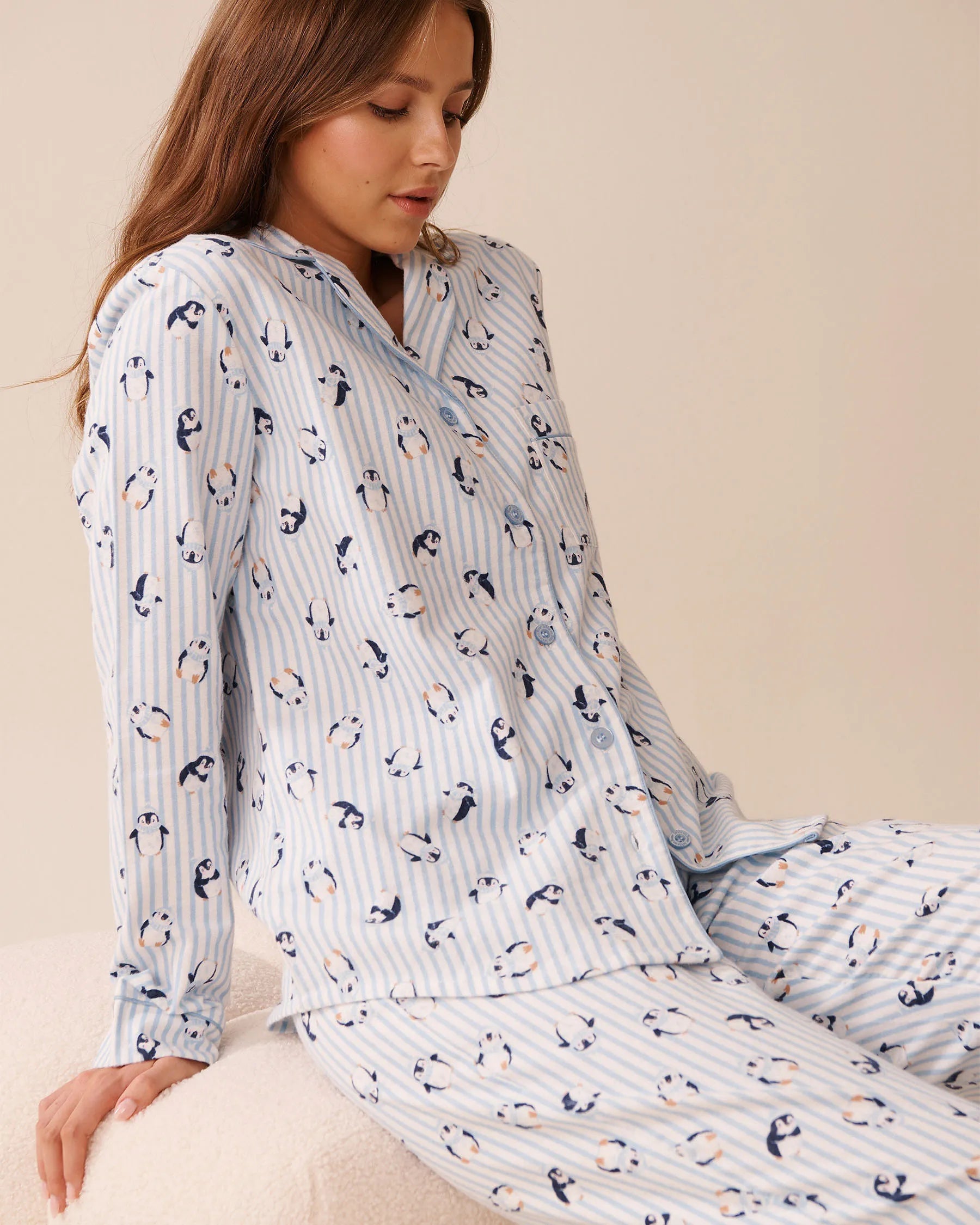 La Vie en Rose_Cashmere Blue Penguin_Penguin Print Flannel Pj Set_40400089_P40495_01