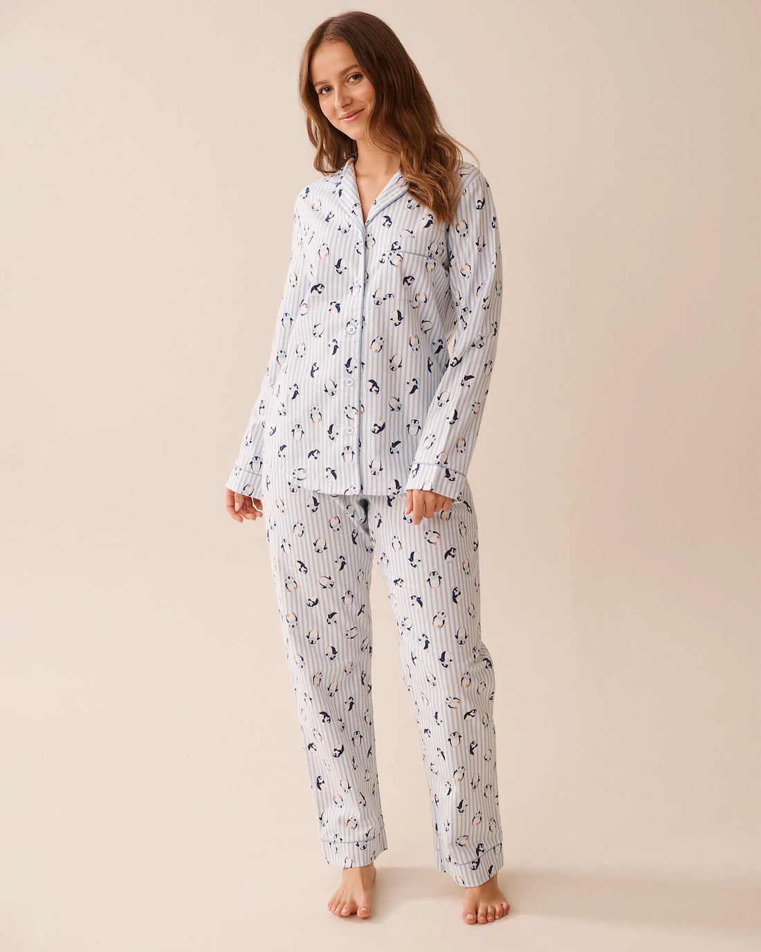 La Vie en Rose_Cashmere Blue Penguin_Penguin Print Flannel Pj Set_40400089_P40495_02