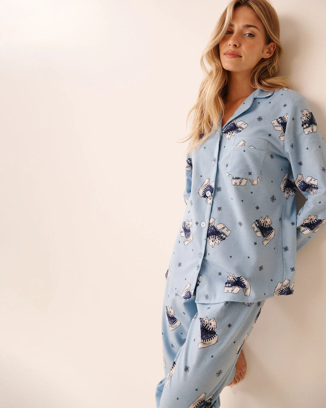 La Vie en Rose_Cashmere Blue Bear_Polar Bear Print Flannel Pj Set_40400089_P40496_03