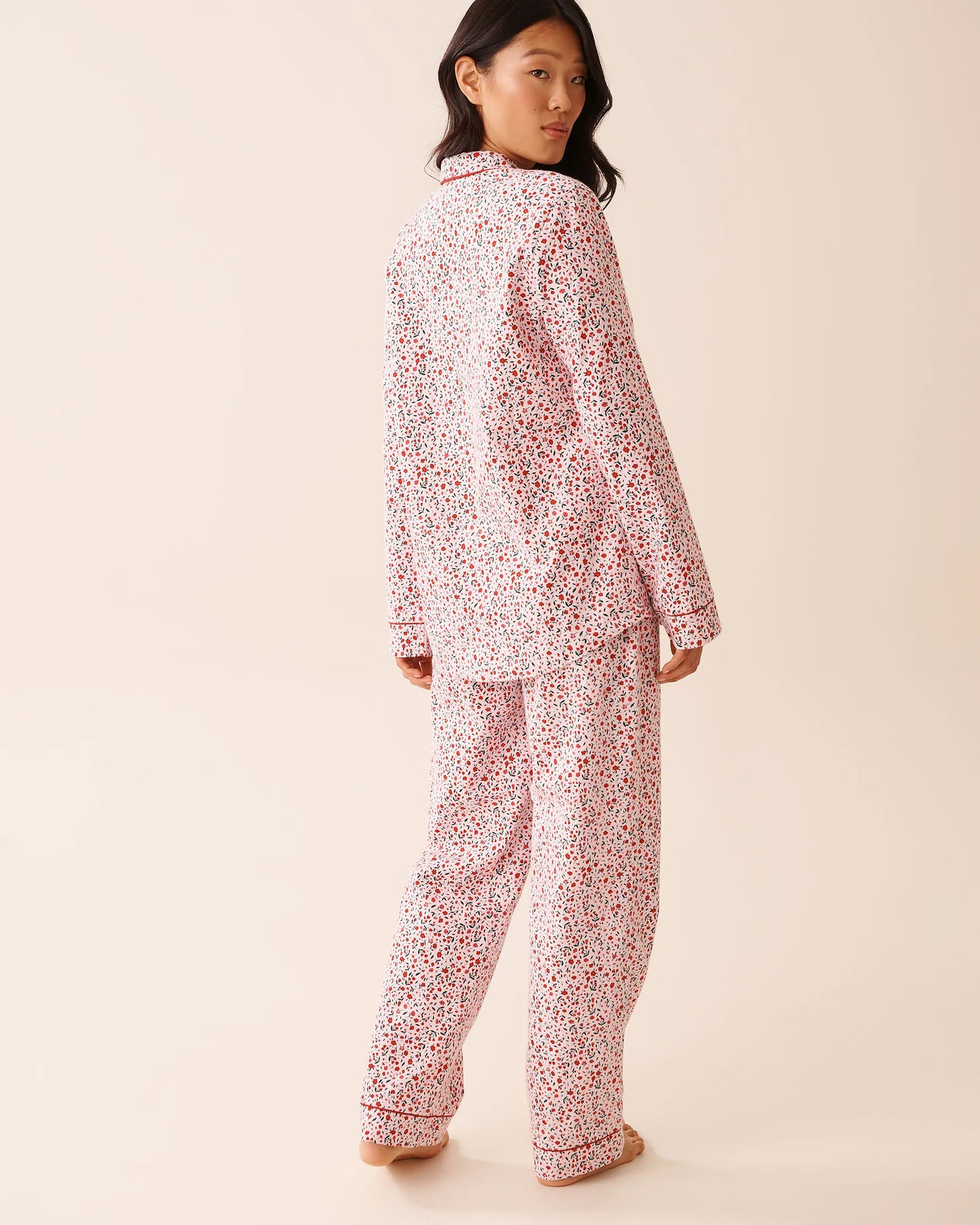 La Vie en Rose_Cherry Blossom Ditsy_Red Floral Print Flannel Pj Set_40400089_P60410_02