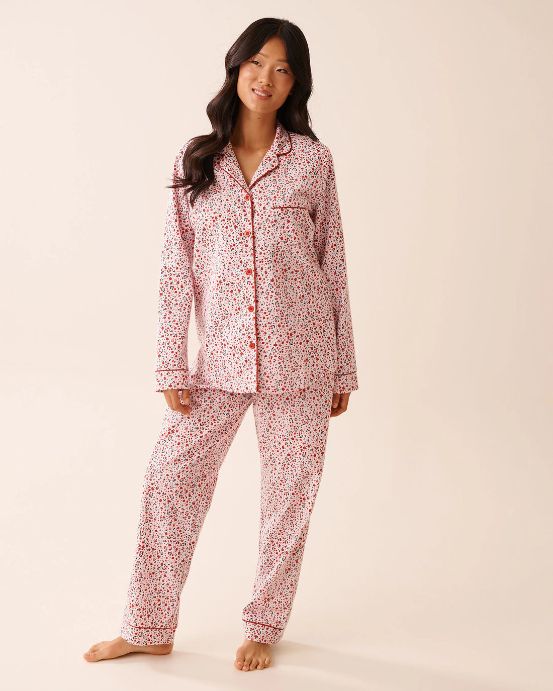 La Vie en Rose_Cherry Blossom Ditsy_Red Floral Print Flannel Pj Set_40400089_P60410_03