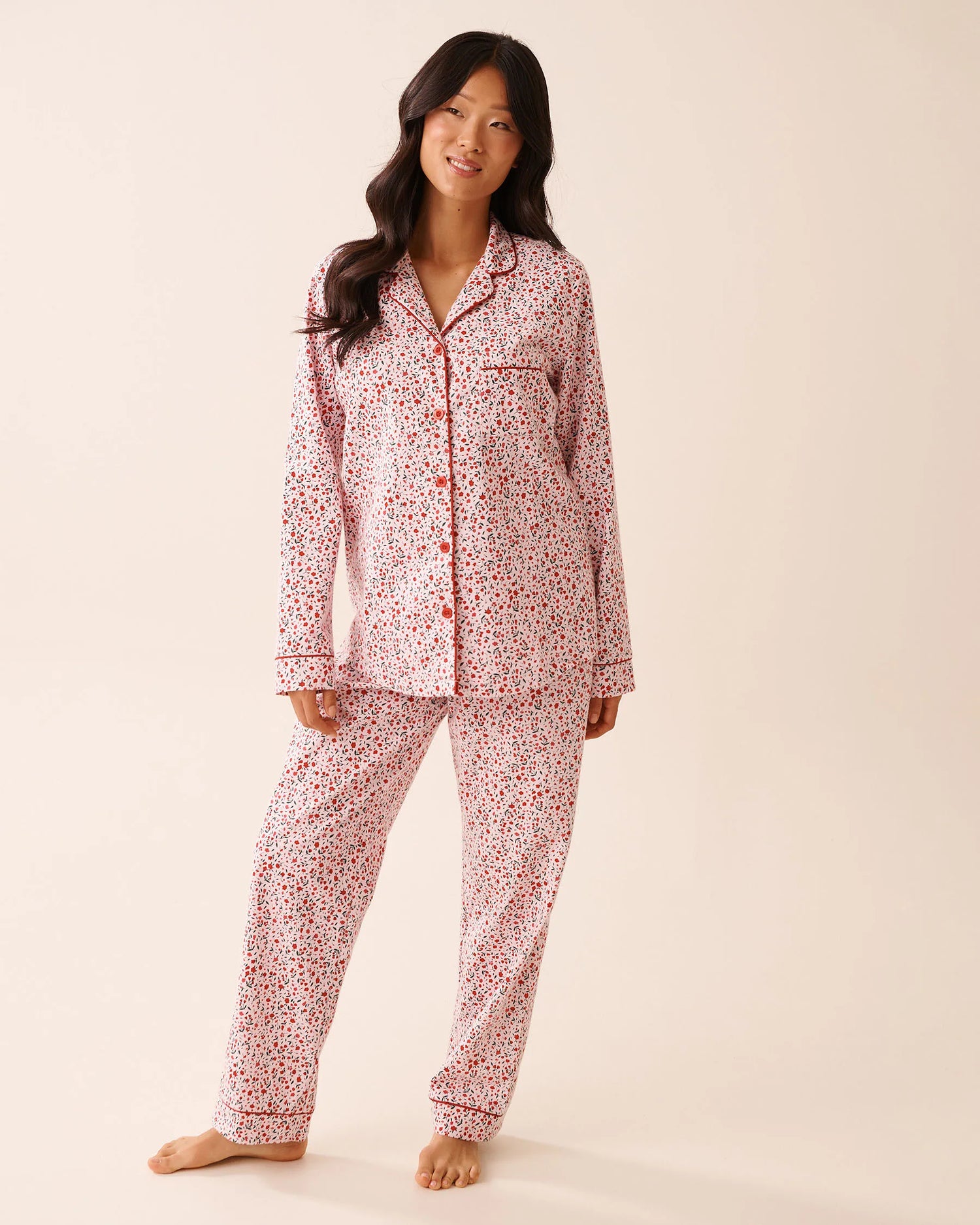 La Vie en Rose_Cherry Blossom Ditsy_Red Floral Print Flannel Pj Set_40400089_P60410_03