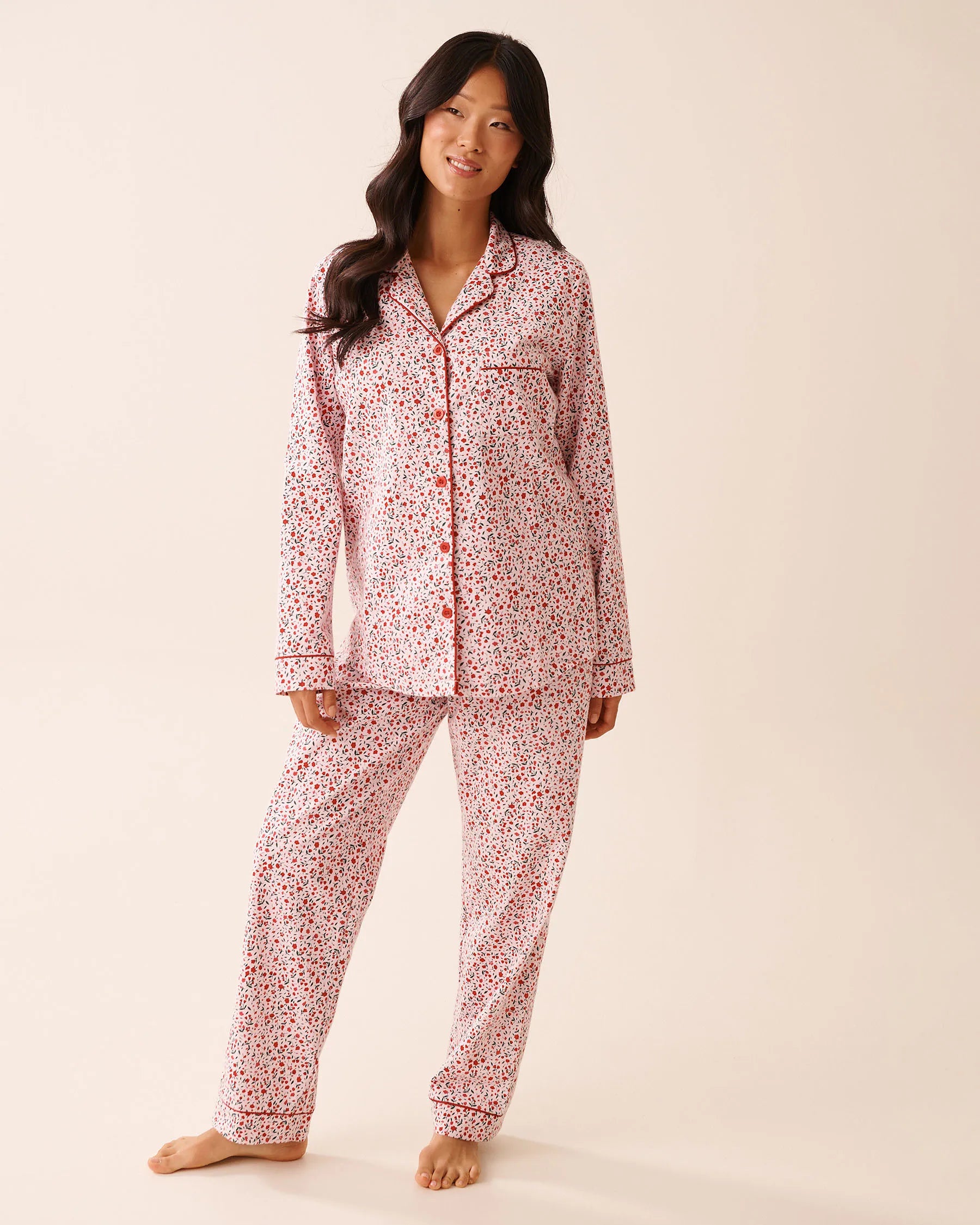 La Vie en Rose_Cherry Blossom Ditsy_Red Floral Print Flannel Pj Set_40400089_P60410_03